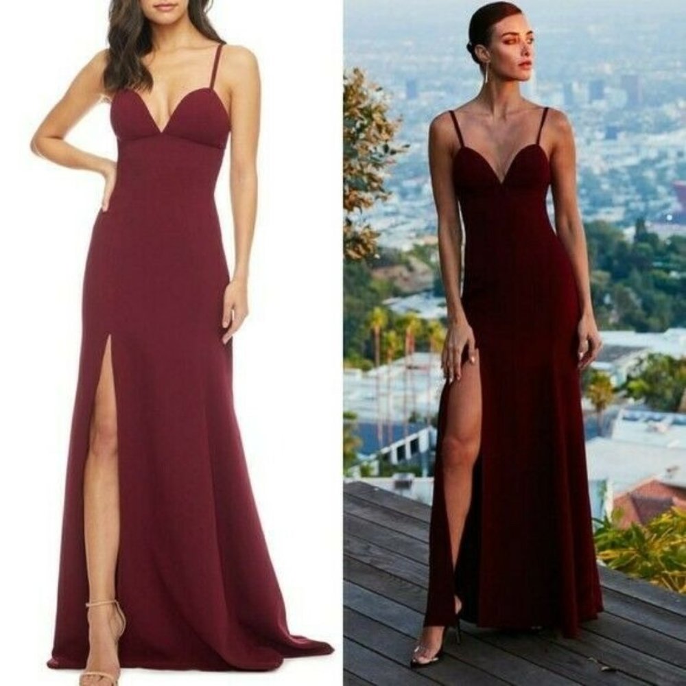 Dress the Population Burgundy Alejandra Side Slit Formal Evening Dress
